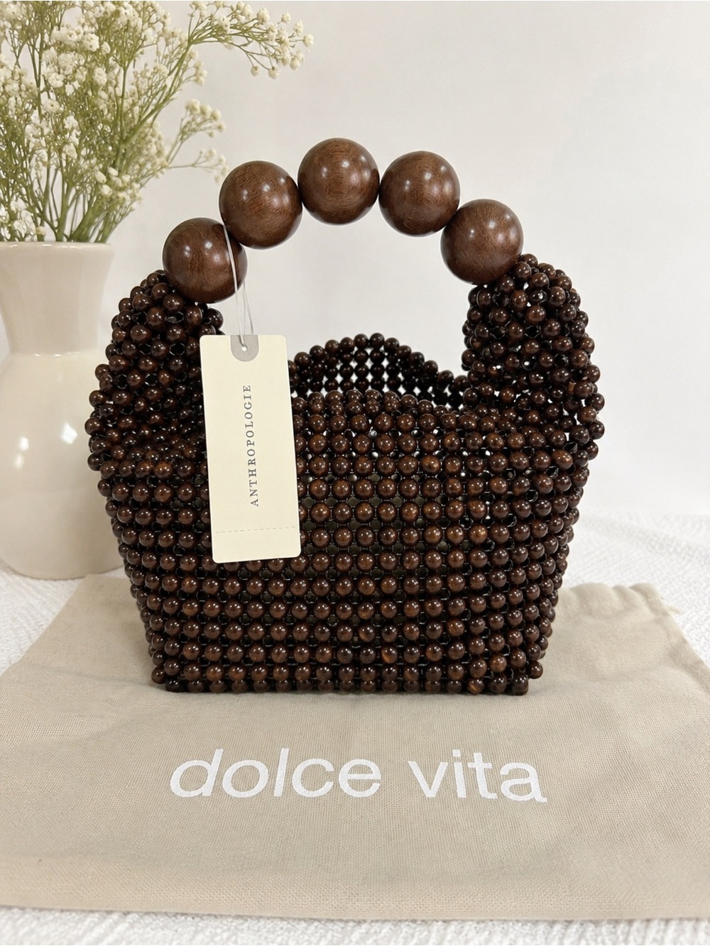 NWT Anthropologie Wooden Beaded Mini Top Handle Bag - Picture 2 of 6